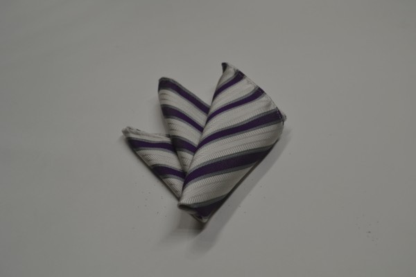 ポケットチーフ【織柄の白地に紫とグレーのストライプポケットチーフ】